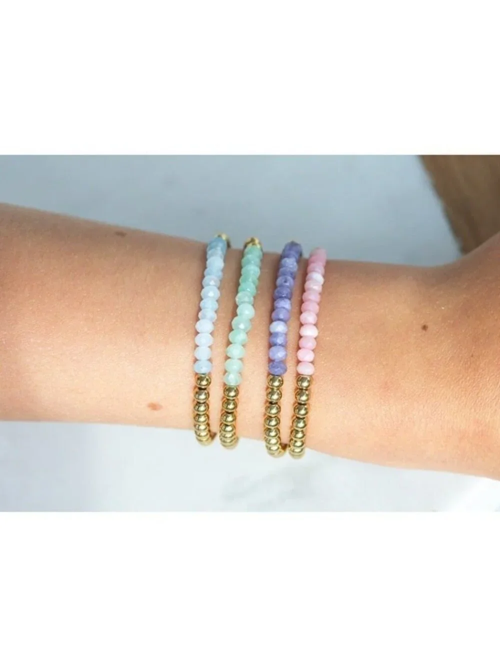 Pink Opal Bracelet Set Waterproof Gold Bracelets Mama & Mini Sizes